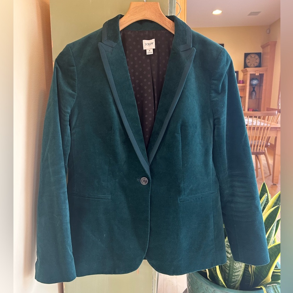 J. Crew Women’s Velvet One-Button Blazer Old Forest Green Style BU281 Size 8 EUC - Picture 4 of 16